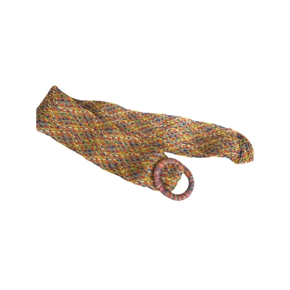 Vintage Brown Multicolor Woven Circle-Buckle Belt